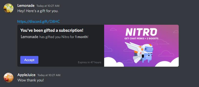 How To Gift Discord Nitro? 3 nitro gifting sent link